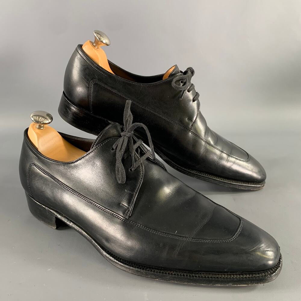 JOHN LOBB Size 9 Black Leather Pointed Toe Lace Up Shoes